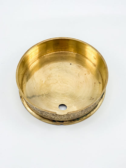 Vintage Brass Etched Floral Round Trinket Box
