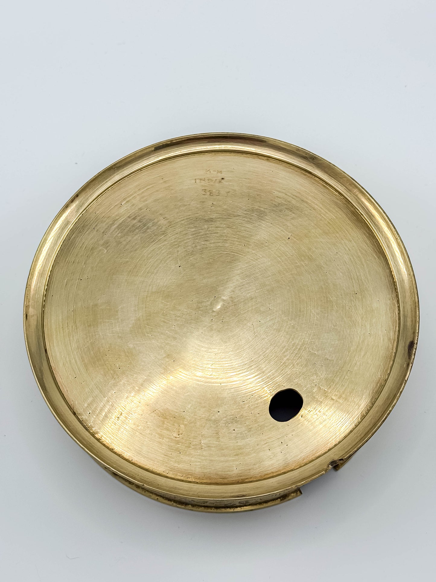 Vintage Brass Etched Floral Round Trinket Box