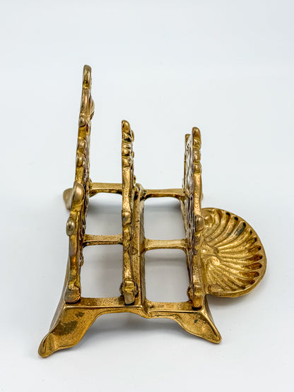 Vintage Brass Triple Letter Holder with Ornate Filigree Detail