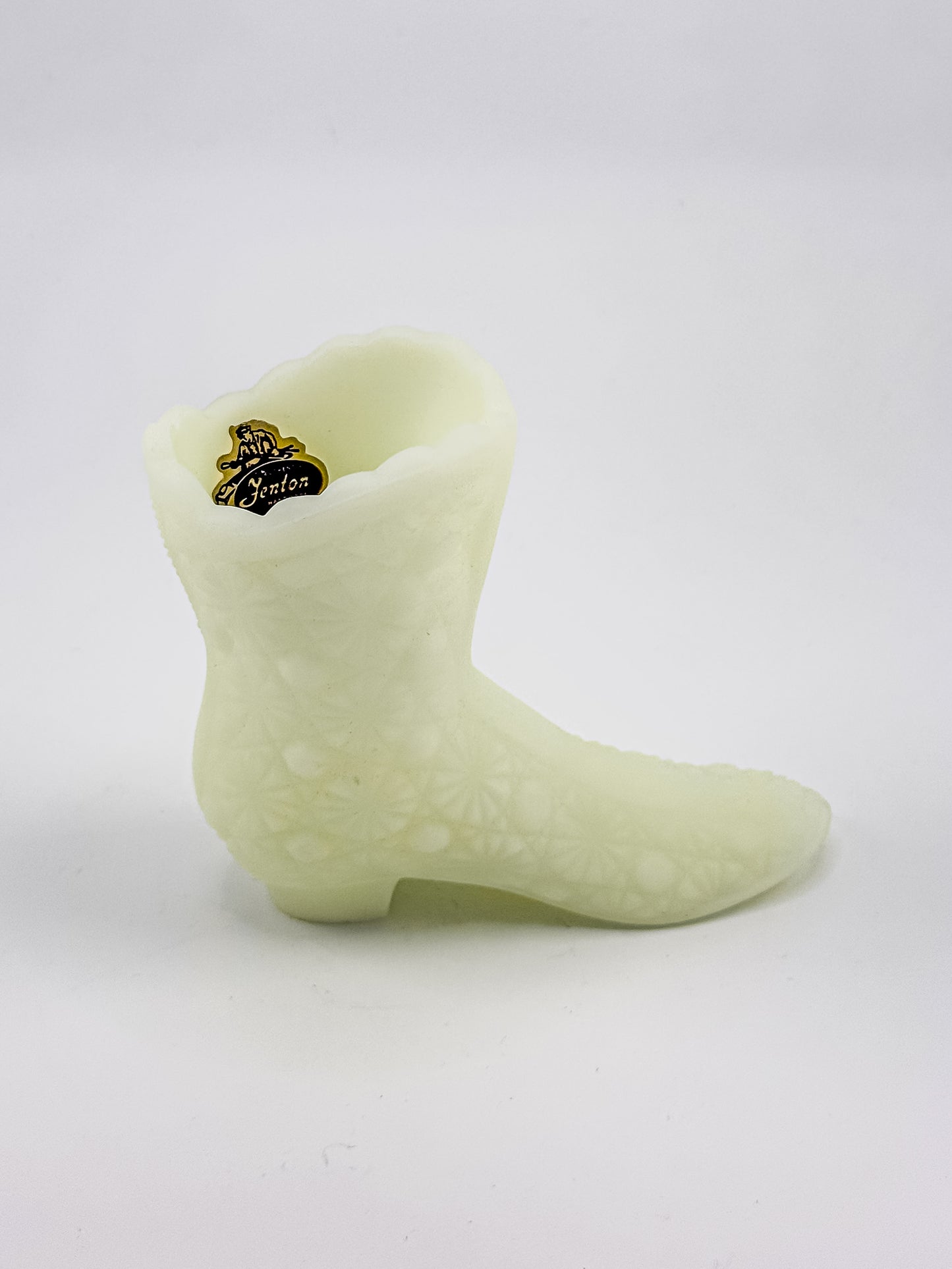 Vintage Fenton Uranium Glass Boot – Daisy & Button Pattern