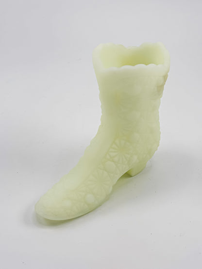 Vintage Fenton Uranium Glass Boot – Daisy & Button Pattern