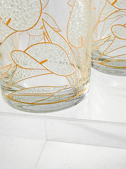 Culver "Ice Flower" Calla Lily 22k Gold Rocks Glasses — Set of 2