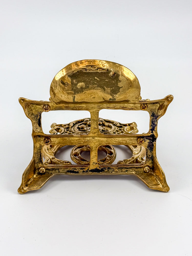 Vintage Brass Triple Letter Holder with Ornate Filigree Detail