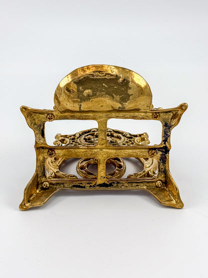 Vintage Brass Triple Letter Holder with Ornate Filigree Detail